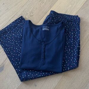 NWT Talbots Stars 2 Piece Pajama Set Navy XLarge